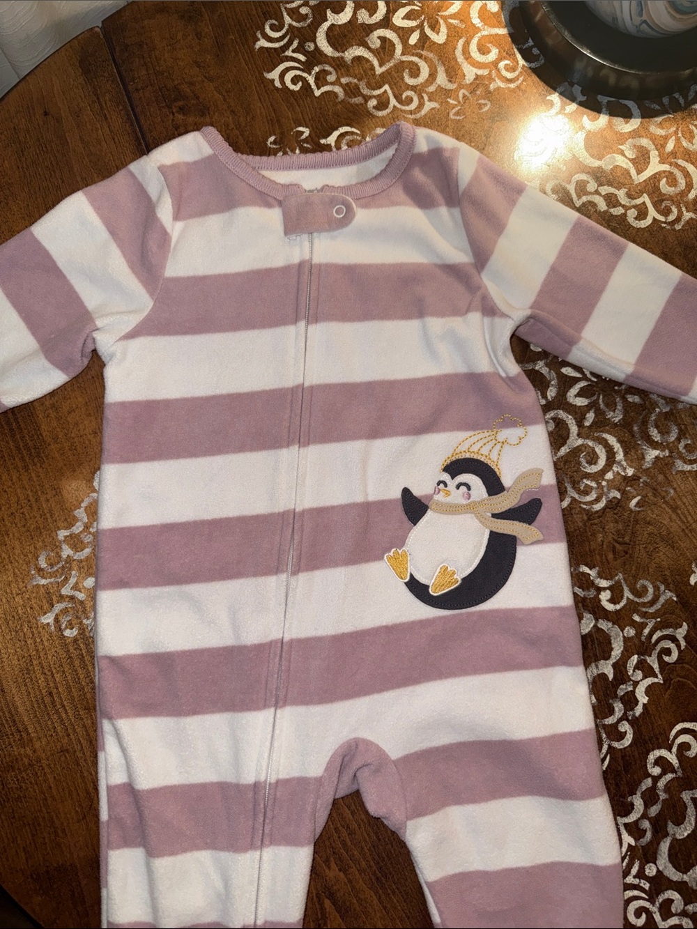 Carter's Pink and White Striped Penguin Footie